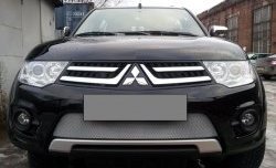 1 949 р. Сетка на бампер (рестайлинг) Russtal (хром) Mitsubishi Pajero Sport PB рестайлинг (2013-2017)  с доставкой в г. Керчь. Увеличить фотографию 3
