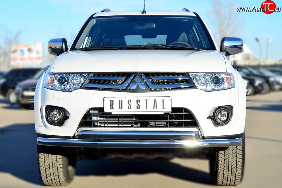 21 999 р. Защита переднего бампера (2 трубыØ63 мм, нержавейка) SLITKOFF Mitsubishi Pajero Sport PB рестайлинг (2013-2017)  с доставкой в г. Керчь