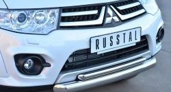 20 849 р. Защита переднего бампера (2 трубыØ76 и 42 мм, нержавейка) SLITKOFF  Mitsubishi Pajero Sport  PB (2013-2017) рестайлинг  с доставкой в г. Керчь. Увеличить фотографию 2
