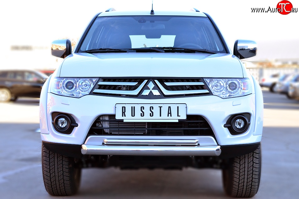 20 849 р. Защита переднего бампера (2 трубыØ76 и 42 мм, нержавейка) SLITKOFF  Mitsubishi Pajero Sport  PB (2013-2017) рестайлинг  с доставкой в г. Керчь