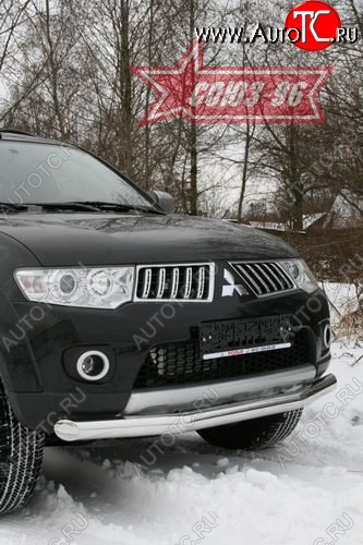 11 564 р. Защита переднего бампера одинарная Souz-96 (d76) Mitsubishi Pajero Sport PB дорестайлинг (2008-2013)  с доставкой в г. Керчь