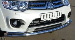 21 399 р. Защита переднего бампера (2 трубыØ63 и 42 мм, нержавейка) SLITKOFF  Mitsubishi Pajero Sport  PB (2013-2017) рестайлинг  с доставкой в г. Керчь. Увеличить фотографию 2
