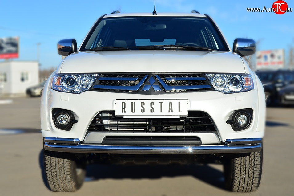 21 399 р. Защита переднего бампера (2 трубыØ63 и 42 мм, нержавейка) SLITKOFF  Mitsubishi Pajero Sport  PB (2013-2017) рестайлинг  с доставкой в г. Керчь