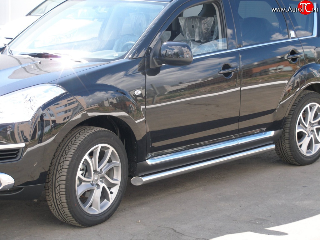 12 299 р. Защита порогов Russtal из круглой трубы диаметром 63 мм CITROEN C-crosser (2007-2012) (Защита порогов с со скосами на торцах (вариант 1))  с доставкой в г. Керчь