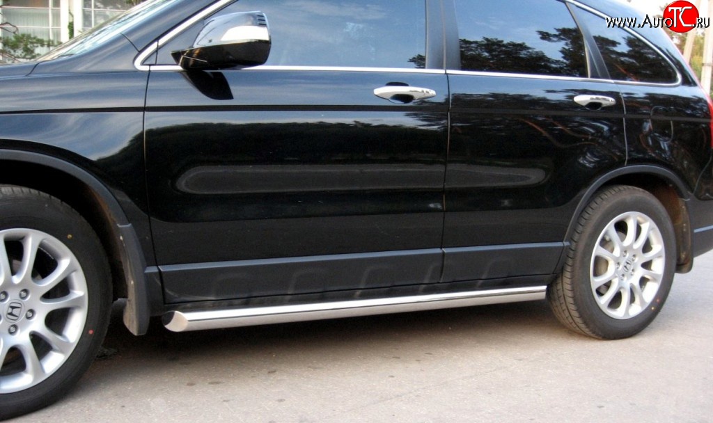 19 999 р. Защита порогов (Ø63 мм, нержавейка) SLITKOFF  Honda CR-V  RE1,RE2,RE3,RE4,RE5,RE7 (2007-2010) дорестайлинг (С скосами на торцах)  с доставкой в г. Керчь