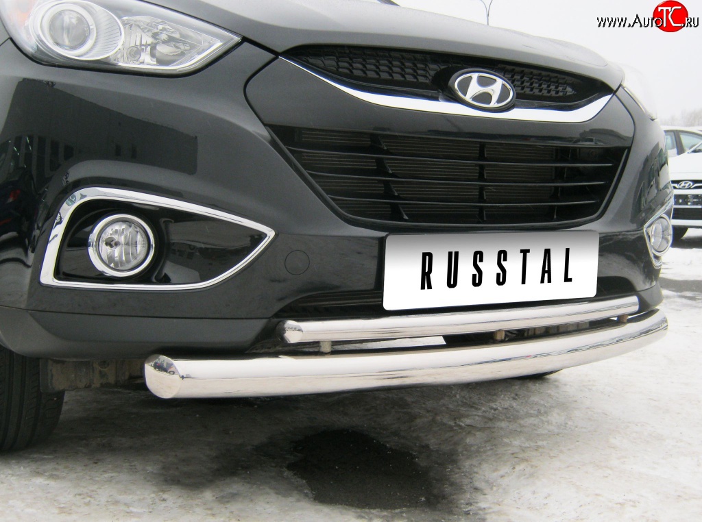 18 699 р. Защита переднего бампера (2 трубыØ63 и 42 мм, нержавейка) SLITKOFF  Hyundai IX35  LM (2009-2018) дорестайлинг, рестайлинг  с доставкой в г. Керчь