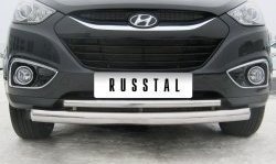 19 499 р. Защита переднего бампера (2 трубыØ76 и 42 мм, нержавейка) SLITKOFF  Hyundai IX35  LM (2009-2018) дорестайлинг, рестайлинг  с доставкой в г. Керчь. Увеличить фотографию 2