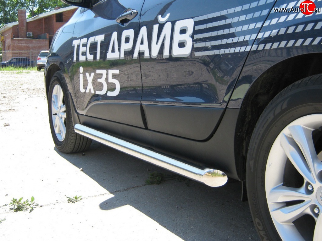 77 999 р. Защита порогов Russtal d76 Hyundai IX35 LM дорестайлинг (2009-2013) (Защита порогов с со скосами на торцах (вариант 1))  с доставкой в г. Керчь
