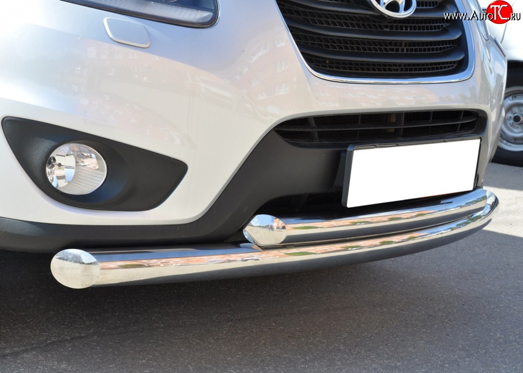 22 999 р. Защита переднего бампера (2 трубыØ76 и 63 мм, нержавейка) SLITKOFF  Hyundai Santa Fe  CM (2009-2012) рестайлинг  с доставкой в г. Керчь