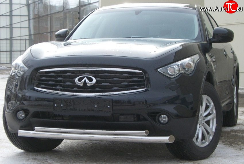 22 399 р. Защита переднего бампера (2 трубыØ63 и 42 мм, нержавейка) SLITKOFF INFINITI FX35 S51 дорестайлинг (2008-2011)  с доставкой в г. Керчь