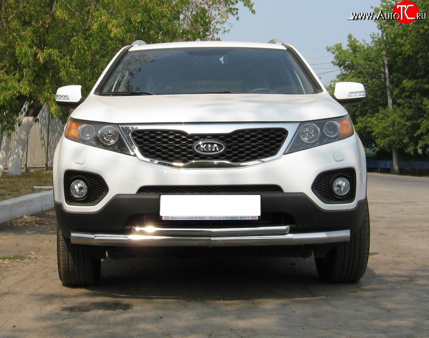 9 399 р. Защита переднего бампера (2 трубы Ø63 и 42 мм, нержавейка) SLITKOFF  KIA Sorento  XM (2009-2012) дорестайлинг  с доставкой в г. Керчь
