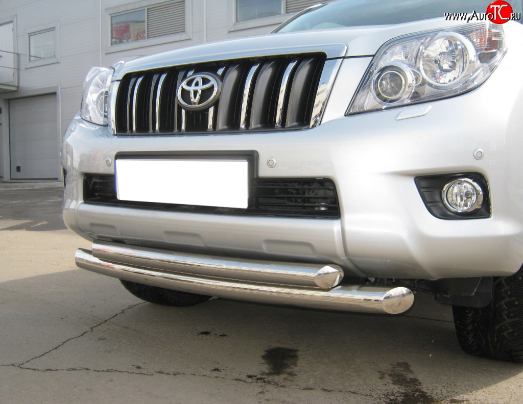 22 099 р. Защита переднего бампера (2 трубыØ76 и 63 мм, нержавейка) SLITKOFF  Toyota Land Cruiser Prado  J150 (2009-2013) дорестайлинг  с доставкой в г. Керчь