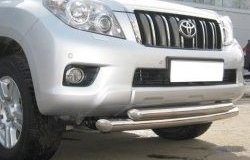 22 099 р. Защита переднего бампера (2 трубыØ76 и 63 мм, нержавейка) SLITKOFF  Toyota Land Cruiser Prado  J150 (2009-2013) дорестайлинг  с доставкой в г. Керчь. Увеличить фотографию 2