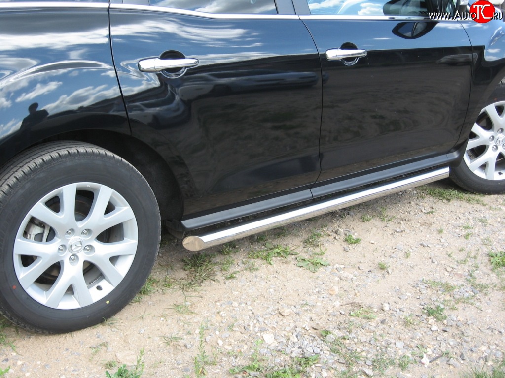 70 999 р. Защита порогов Russtal из круглой трубы диаметром 63 мм Mazda CX-7 ER дорестайлинг (2006-2010) (Защита порогов с со скосами на торцах (вариант 1))  с доставкой в г. Керчь