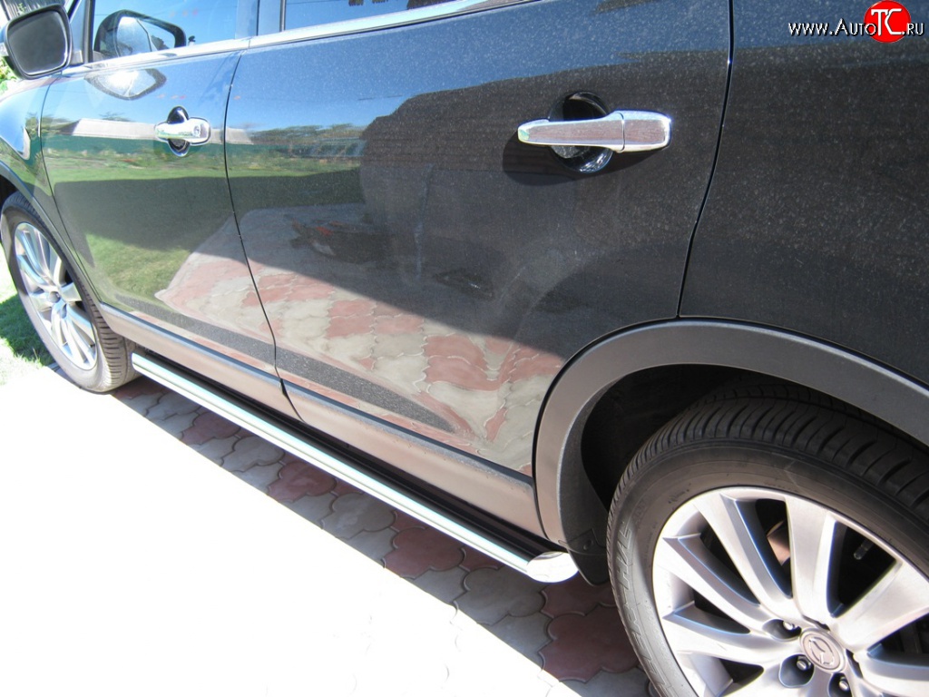 14 699 р. Защита порогов Russtal из круглой трубы диаметром 63 мм Mazda CX-9 TB дорестайлинг (2007-2009) (Защита порогов с со скосами на торцах (вариант 1))  с доставкой в г. Керчь