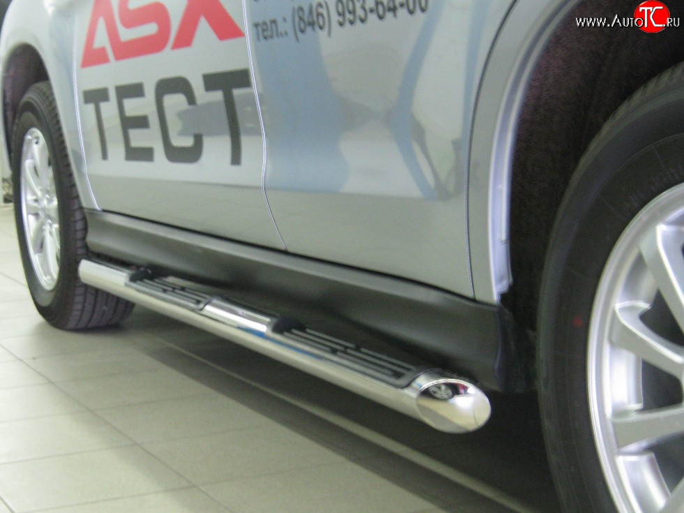 83 999 р. Защита порогов Russtal из трубы d76 мм с пластиковыми вставками для ног Mitsubishi ASX дорестайлинг (2010-2012) (Защита порогов с со скосами на торцах (вариант 1))  с доставкой в г. Керчь