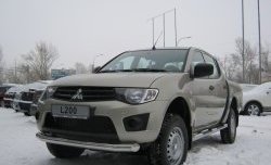83 999 р. Защита порогов Russtal из трубы d76 мм с пластиковыми вставками для ног Mitsubishi L200 5 KK,KL рестайлинг (2018-2022) (Защита порогов с со скосами на торцах (вариант 1))  с доставкой в г. Керчь. Увеличить фотографию 3