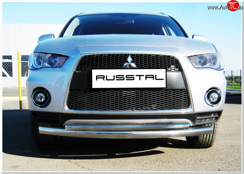 19 549 р. Защита переднего бампера (2 трубыØ76 и 42 мм, нержавейка) SLITKOFF  Mitsubishi Outlander  XL (2010-2013) (CW)  рестайлинг  с доставкой в г. Керчь