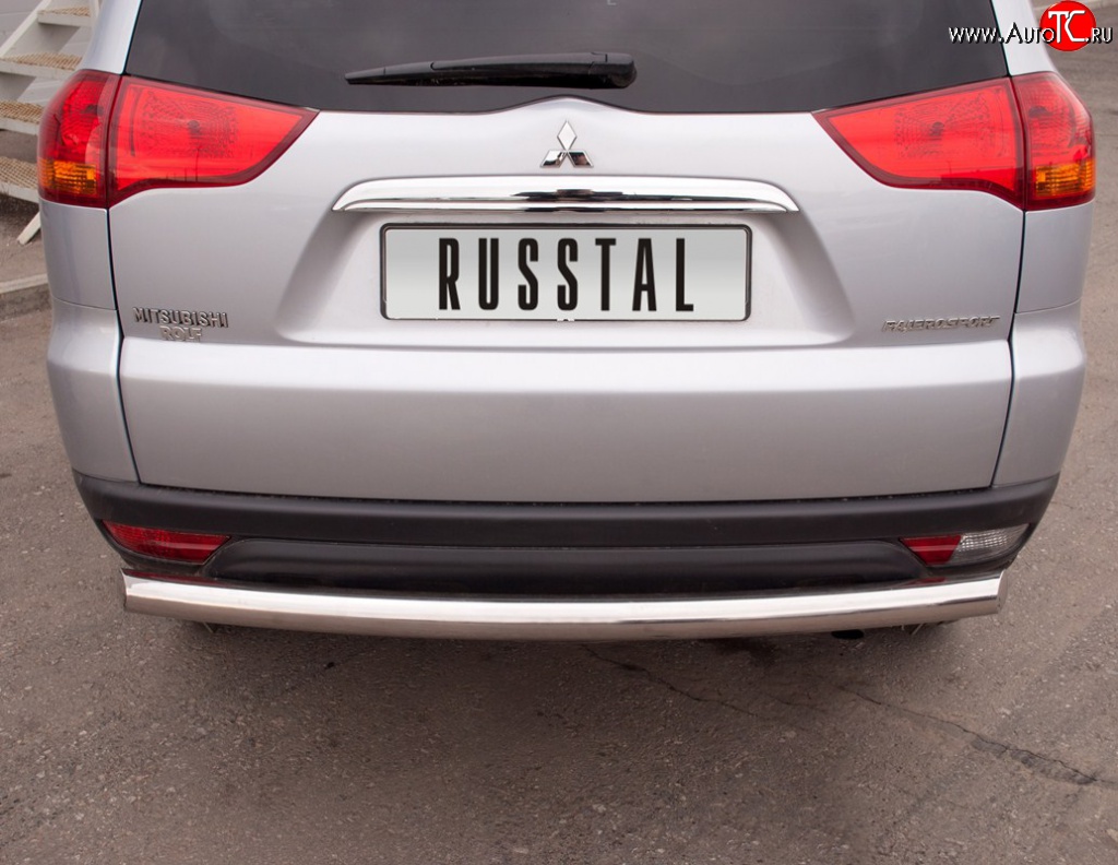 16 899 р. Защита заднего бампера (Ø76 мм, нержавейка) SLITKOFF Mitsubishi Pajero Sport PB дорестайлинг (2008-2013)  с доставкой в г. Керчь