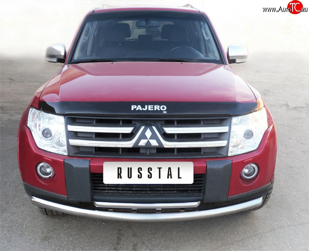 20 599 р. Защита переднего бампера (2 трубыØ76 и 42 мм, нержавейка) SLITKOFF  Mitsubishi Pajero ( 4 V90,  4 V80) (2006-2011) дорестайлинг  с доставкой в г. Керчь