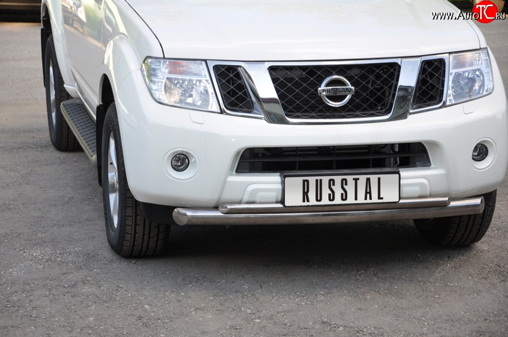 20 999 р. Защита переднего бампера (2 трубыØ76 и 42 мм, нержавейка) SLITKOFF  Nissan Pathfinder  R51 (2004-2007) дорестайлинг  с доставкой в г. Керчь