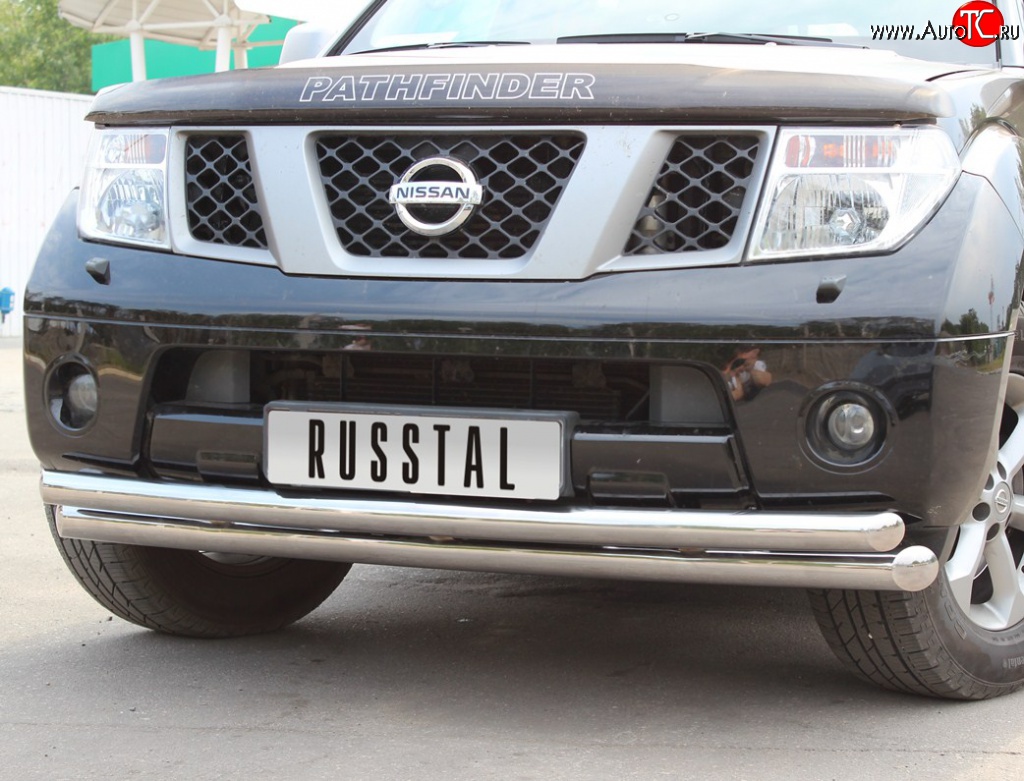 20 399 р. Защита переднего бампера (2 трубыØ76 и 63 мм, нержавейка) SLITKOFF Nissan Pathfinder R51 дорестайлинг (2004-2007)  с доставкой в г. Керчь