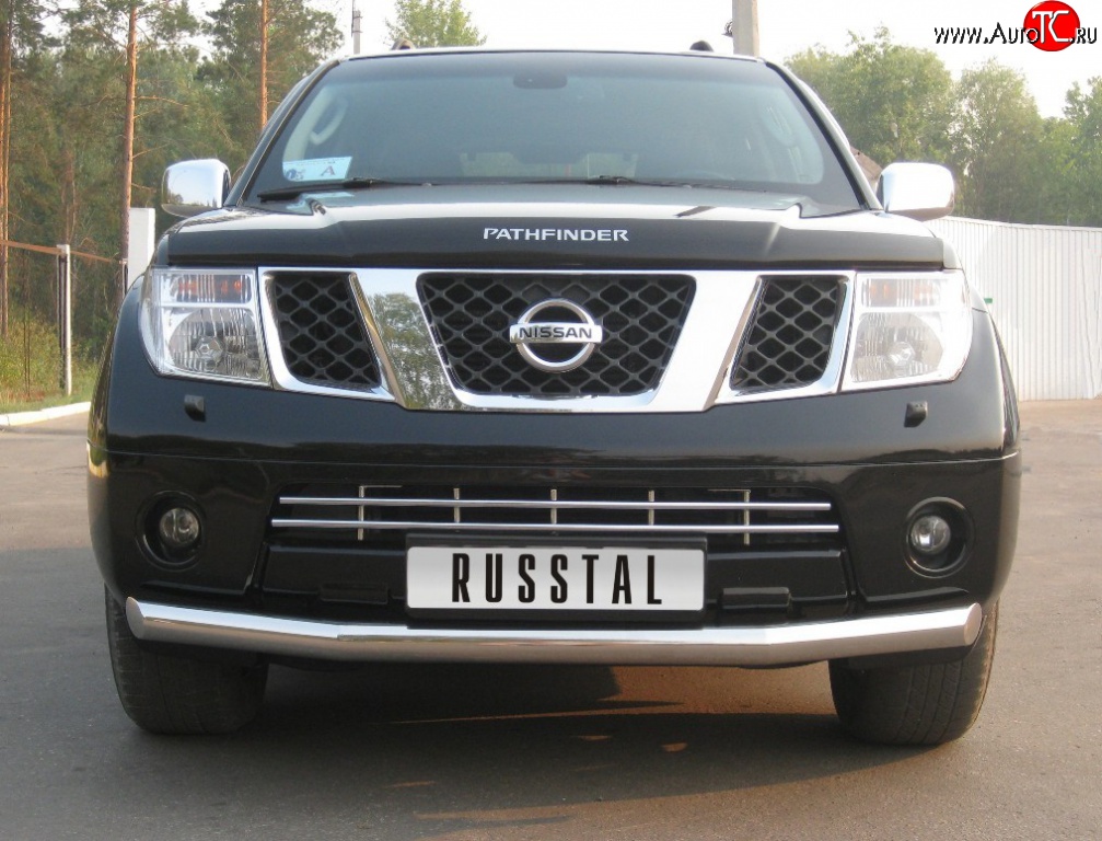 15 249 р. Одинарная защита переднего бампера SLITKOFF диаметром 76 мм  Nissan Pathfinder  R51 (2004-2007) дорестайлинг  с доставкой в г. Керчь