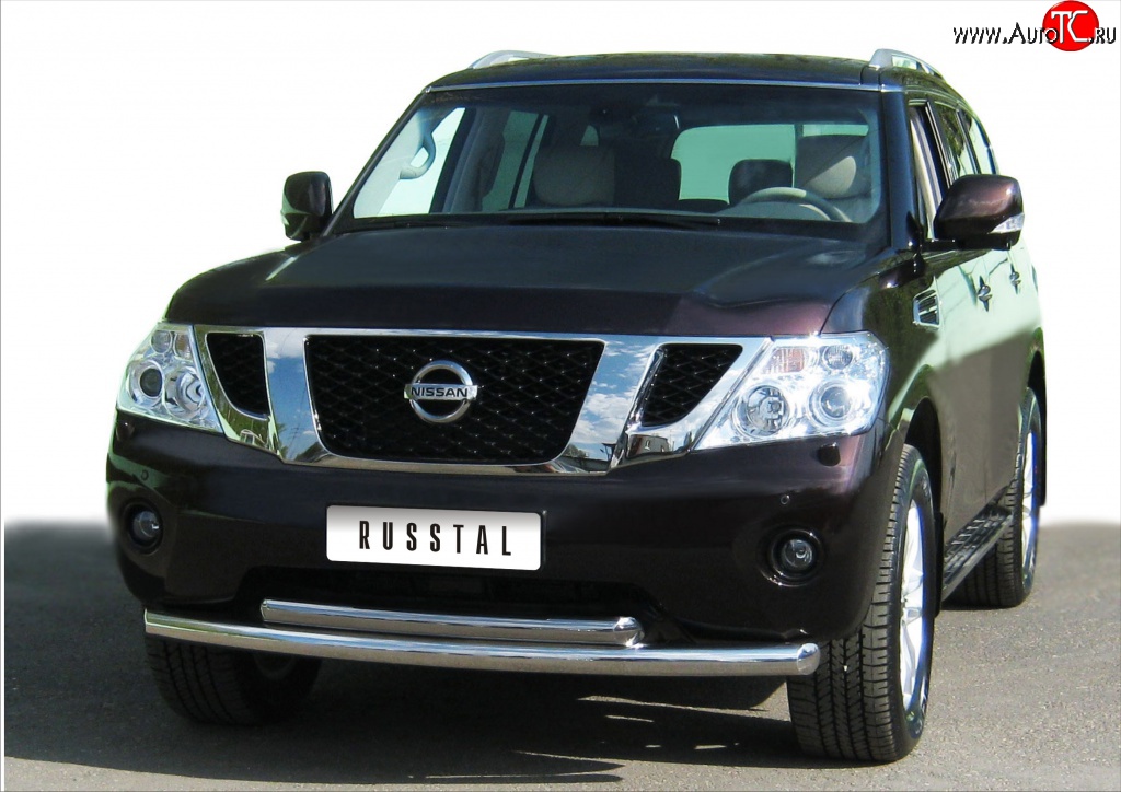 22 999 р. Защита переднего бампера (2 трубыØ76 и 63 мм, нержавейка) SLITKOFF  Nissan Patrol  6 (2010-2014) Y62 дорестайлинг  с доставкой в г. Керчь