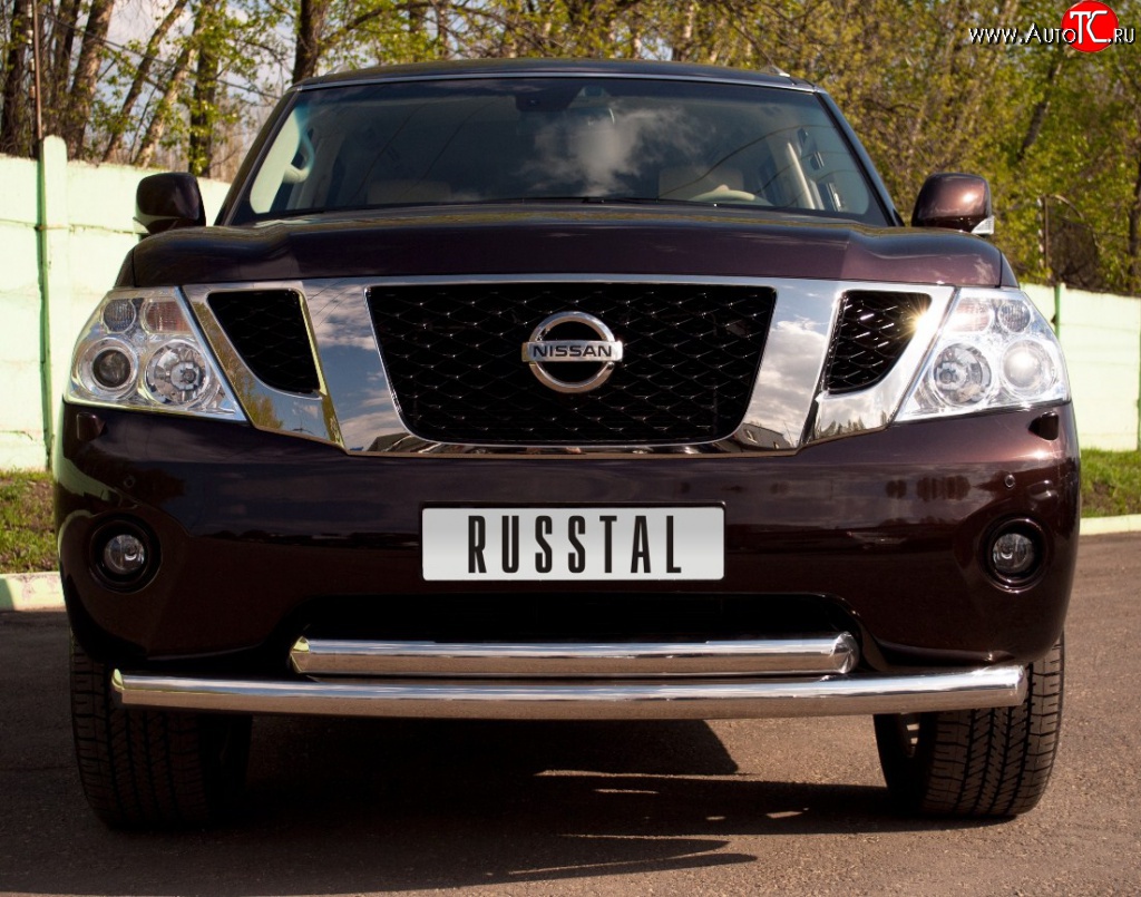 23 999 р. Защита переднего бампера (2 трубыØ76 мм, нержавейка) SLITKOFF  Nissan Patrol  6 (2010-2014) Y62 дорестайлинг  с доставкой в г. Керчь