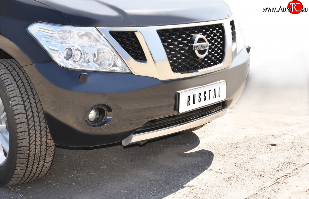 11 599 р. Защита переднего бампера (Ø75х42 мм, нержавейка) Russtal Nissan Patrol 6 Y62 дорестайлинг (2010-2014)  с доставкой в г. Керчь