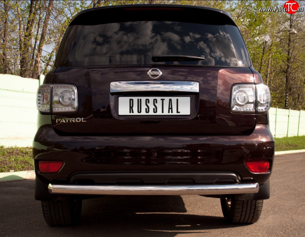 15 249 р. Защита заднего бампера (Ø76 мм, нержавейка) SLITKOFF Nissan Patrol 6 Y62 дорестайлинг (2010-2014)  с доставкой в г. Керчь