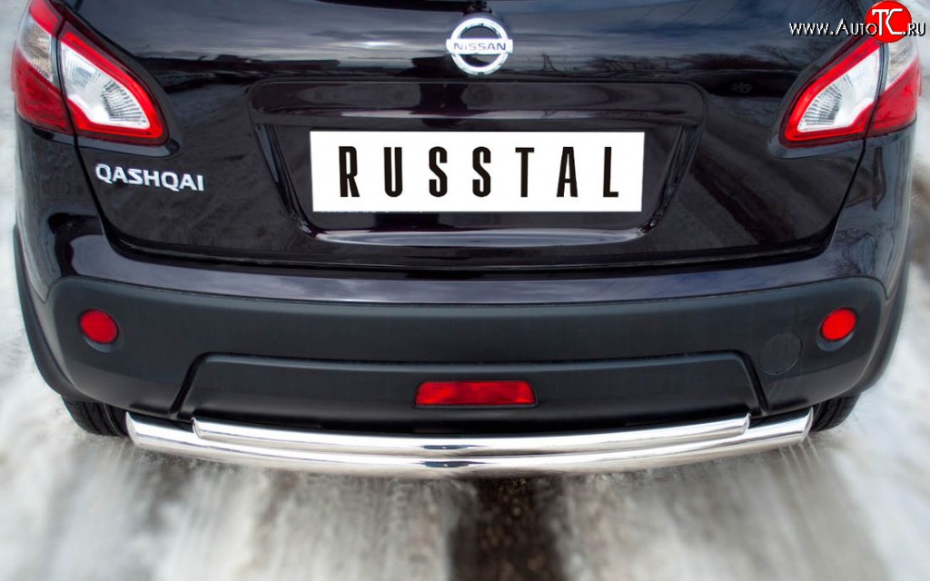 16 499 р. Защита заднего бампера (Ø63 и 42 мм, нержавейка) SLITKOFF  Nissan Qashqai  1 (2010-2013) J10 рестайлинг (полированная нержавейка)  с доставкой в г. Керчь