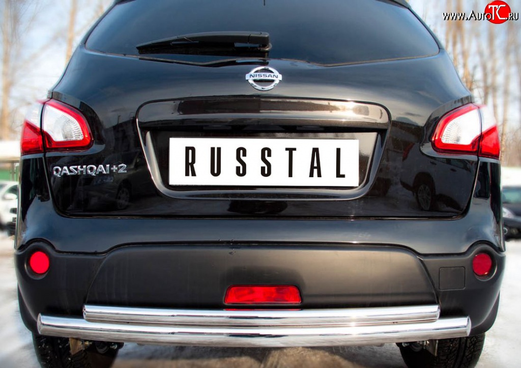 16 499 р. Защита заднего бампера (Ø63 и 42 мм, нержавейка) SLITKOFF Nissan Qashqai +2 1 J10 дорестайлинг (2008-2010)  с доставкой в г. Керчь