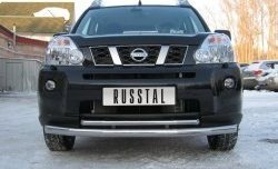 Защита переднего бампера (2 трубыØ63 и 42 мм, нержавейка) SLITKOFF Nissan X-trail  1 T30 (2000-2003) дорестайлинг