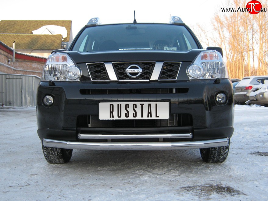 17 399 р. Защита переднего бампера (2 трубыØ63 и 42 мм, нержавейка) SLITKOFF Nissan X-trail 1 T30 дорестайлинг (2000-2003)  с доставкой в г. Керчь