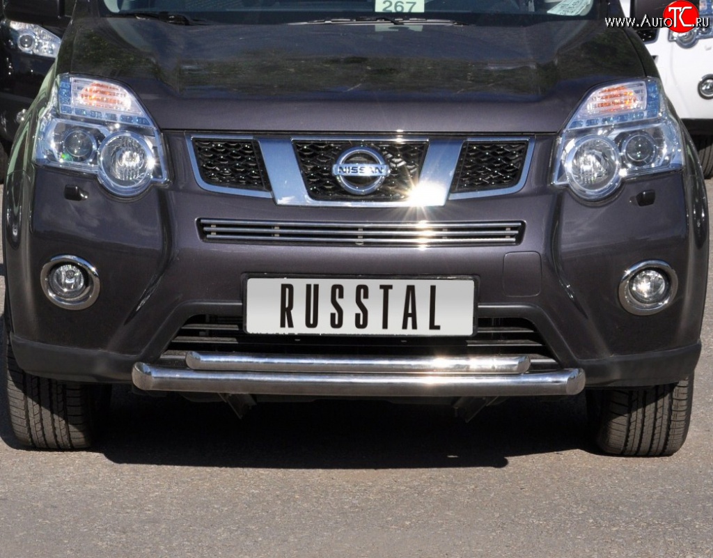 16 599 р. Защита переднего бампера (2 трубыØ76 и 42 мм, нержавейка) SLITKOFF Nissan X-trail 2 T31 рестайлинг (2010-2015)  с доставкой в г. Керчь