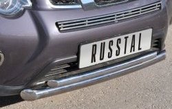 16 599 р. Защита переднего бампера (2 трубыØ76 и 42 мм, нержавейка) SLITKOFF Nissan X-trail 2 T31 рестайлинг (2010-2015)  с доставкой в г. Керчь. Увеличить фотографию 2