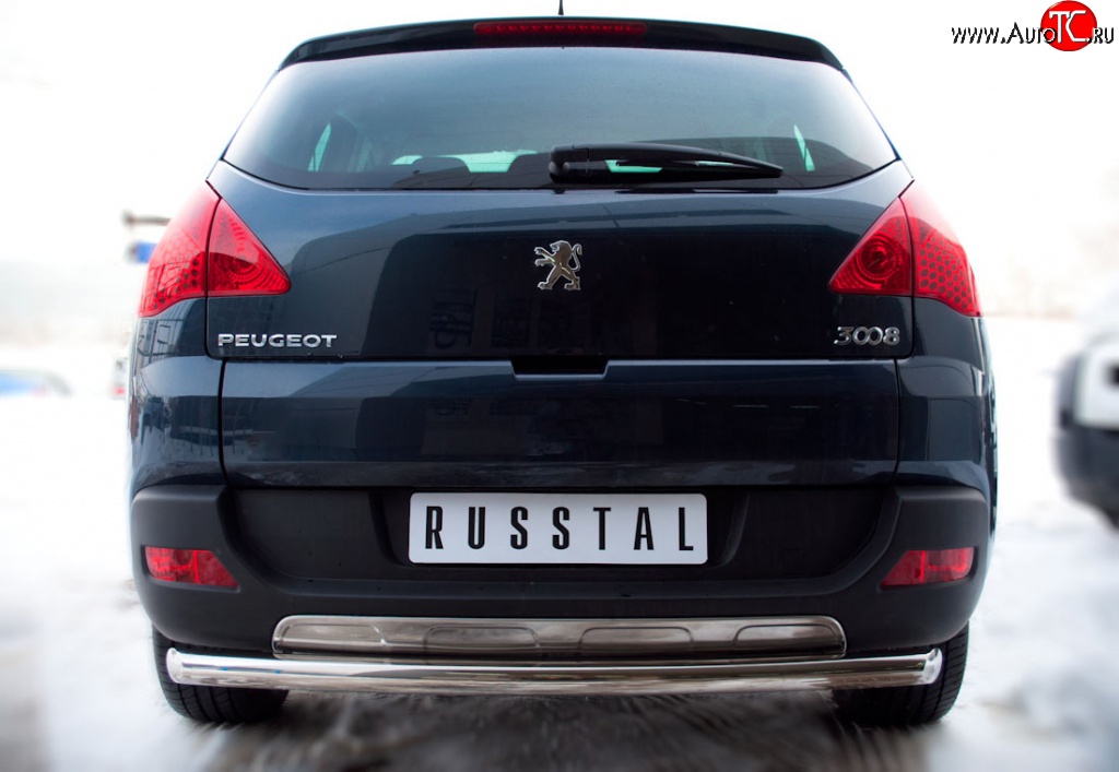 13 449 р. Защита заднего бампера (Ø63 мм, нержавейка) SLITKOFF Peugeot 3008 дорестайлинг (2009-2013)  с доставкой в г. Керчь