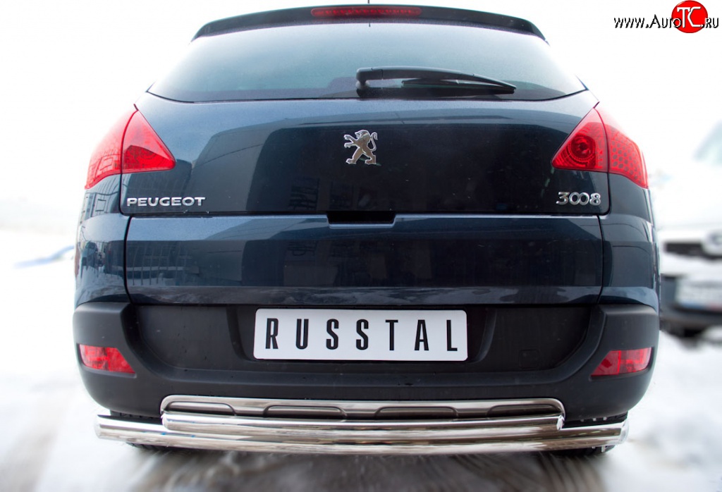 16 499 р. Защита заднего бампера (Ø 63 и 42 мм, нержавейка) SLITKOFF Peugeot 3008 дорестайлинг (2009-2013)  с доставкой в г. Керчь