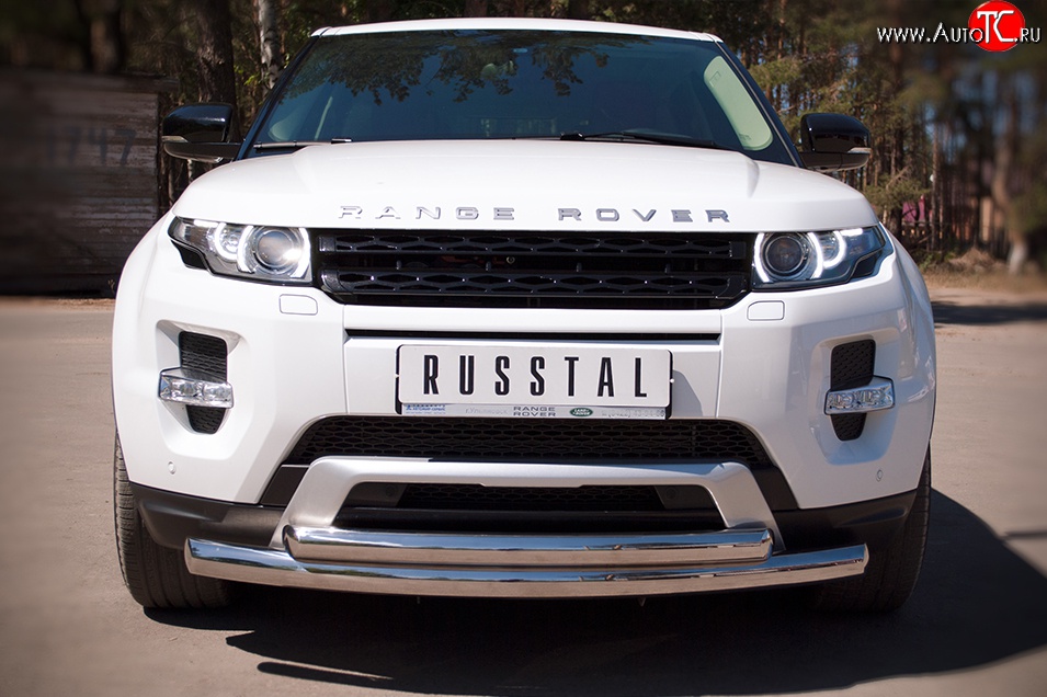 22 099 р. Защита переднего бампера (2 трубыØ76 и 42 мм, нержавейка) SLITKOFF  Land Rover Range Rover Evoque  1 L538 (2011-2015) дорестайлинг 3 дв., дорестайлинг 5 дв.  с доставкой в г. Керчь