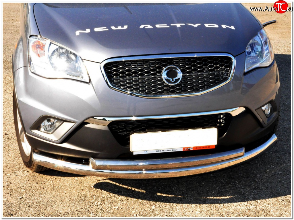 15 149 р. Защита переднего бампера (2 трубыØ63 мм, нержавейка) Russtal SSANGYONG Actyon дорестайлинг (2010-2013)  с доставкой в г. Керчь