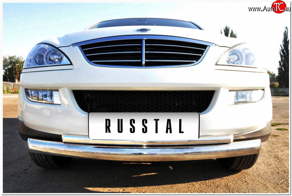 10 949 р. Защита переднего бампера (2 трубыØ63 и 42 мм, нержавейка) Russtal SSANGYONG Kyron дорестайлинг (2005-2007)  с доставкой в г. Керчь