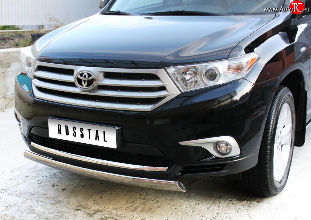 11 599 р. Защита переднего бампера (Ø75х42 мм, нержавейка) Russtal Toyota Highlander XU40 рестайлинг (2010-2013)  с доставкой в г. Керчь
