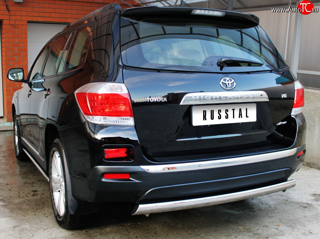 11 599 р. Защита заднего бампера (Ø75х42 мм, нержавейка) Russtal Toyota Highlander XU40 рестайлинг (2010-2013)  с доставкой в г. Керчь