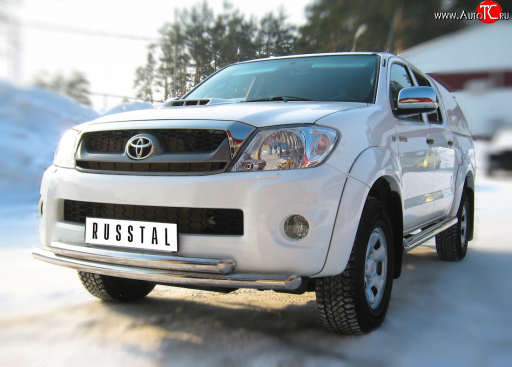 17 299 р. Защита переднего бампера (2 трубыØ63 мм, нержавейка) SLITKOFF  Toyota Hilux  AN10,AN20 (2008-2011) 1-ый рестайлинг  с доставкой в г. Керчь