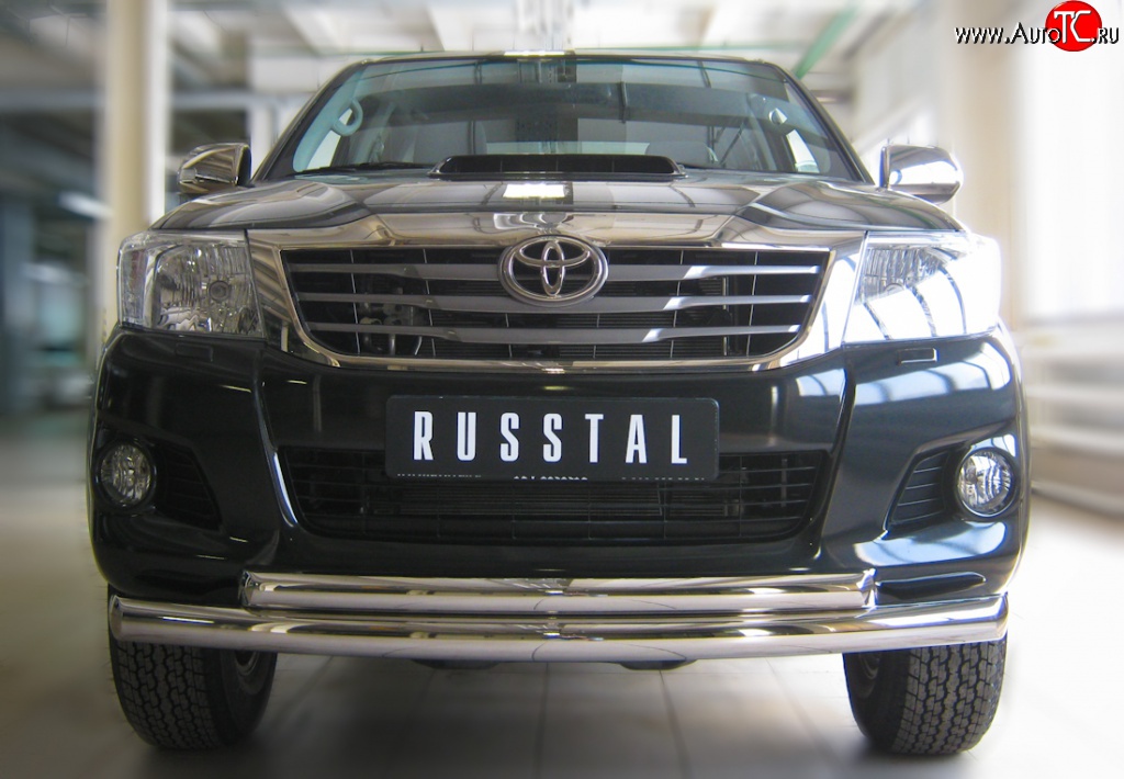 20 399 р. Защита переднего бампера (2 трубыØ76 и 63 мм, нержавейка) SLITKOFF Toyota Hilux AN20,AN30  2-ой рестайлинг (2011-2016)  с доставкой в г. Керчь