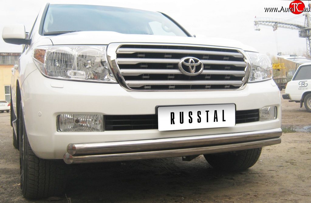 23 999 р. Защита переднего бампера (2 трубыØ63 мм, нержавейка) SLITKOFF  Toyota Land Cruiser  200 (2007-2012) дорестайлинг  с доставкой в г. Керчь