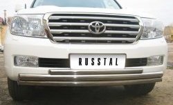 Тройная защита переднего бампера SLITKOFF из труб диаметром 63, 63 и 42 мм Toyota Land Cruiser  200 (2007-2012) дорестайлинг