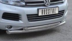 22 549 р. Защита переднего бампера (2 трубыØ76 и 63 мм, нержавейка) SLITKOFF Volkswagen Touareg NF дорестайлинг (2010-2014)  с доставкой в г. Керчь. Увеличить фотографию 3