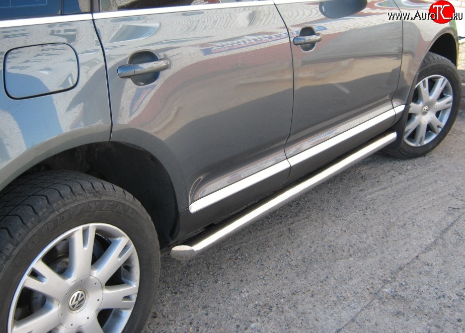 19 999 р. Защита порогов (Ø63 мм, нержавейка) SLITKOFF  Volkswagen Touareg  GP (2006-2010) рестайлинг (торцы 45°)  с доставкой в г. Керчь